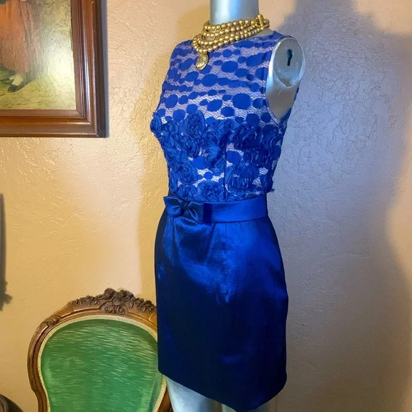 Jessica Mcclintock Dresses | Nwt Jessica Mcclintock Blue Embroidered Mini Dress. Sz 6 | Color: Blue/Cream | Size: 6 | Bonaespinoza123's Closet